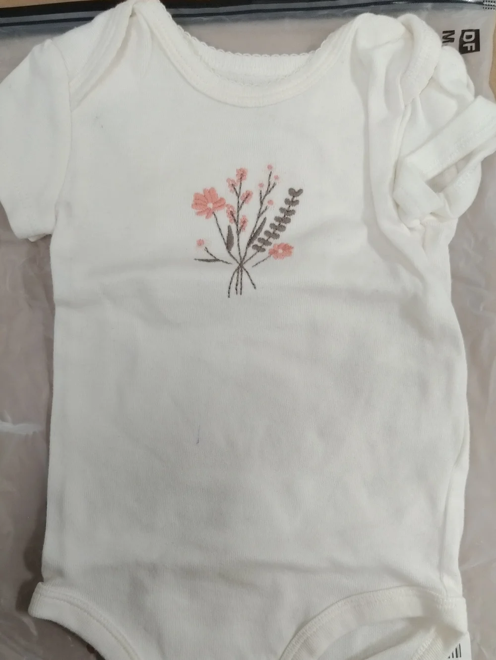 White Baby Floral Bodysuit & Bloomers Set. Bundle of 4 Pcs